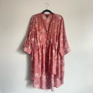 TORRID floral sheer button down tunic blouse